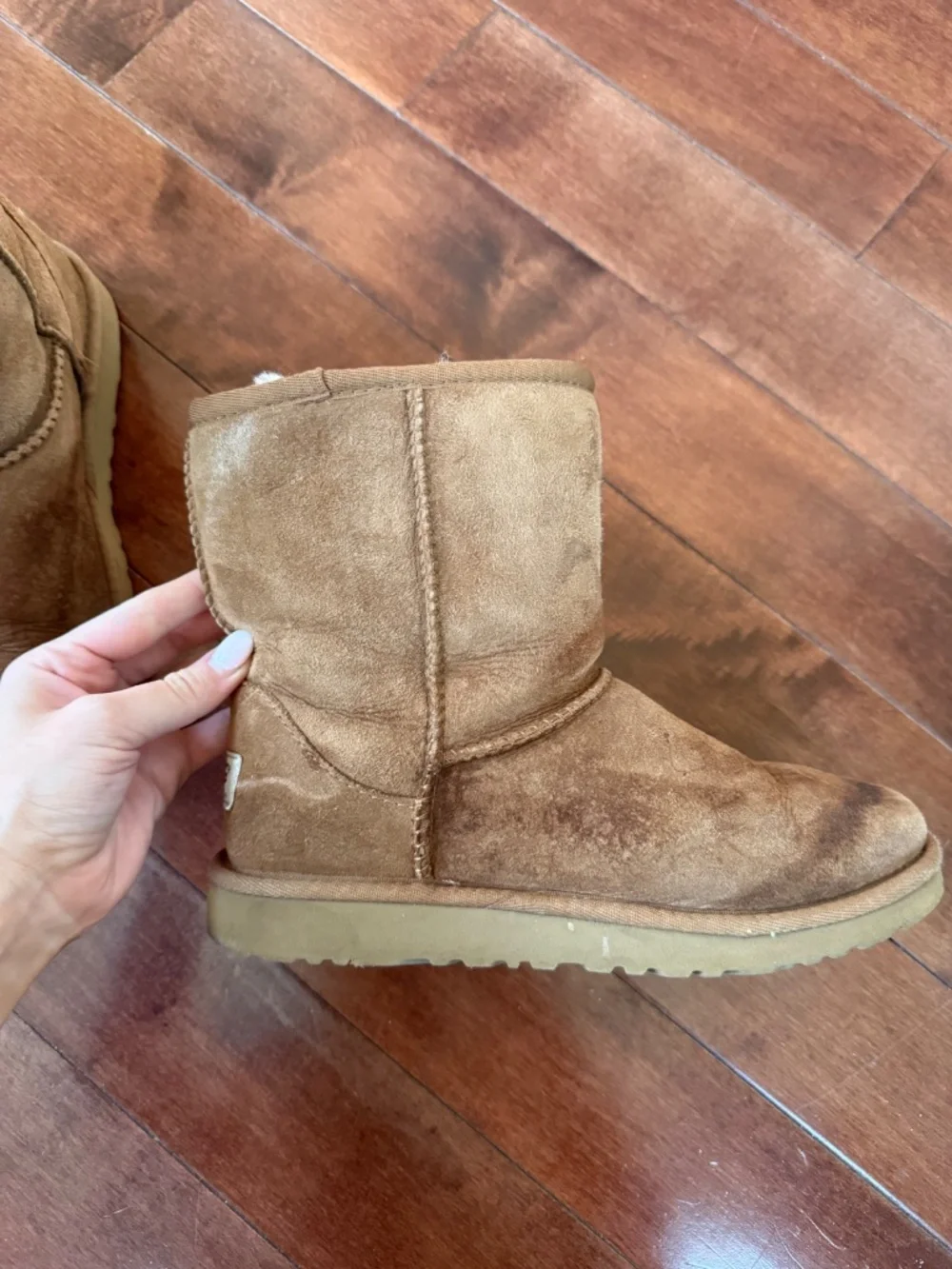 UGG Classic Short Brown Suede Shearling Boots, size 4